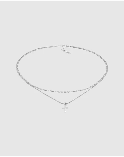 Elli Jewelry - Filigree Cross Zirconia Layer Necklace in 925 Silver