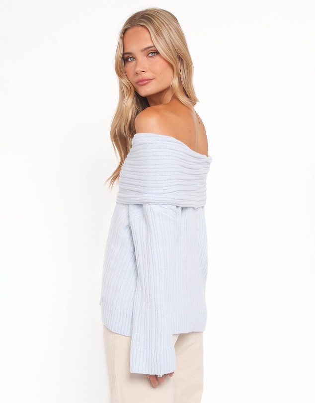 Petal & Pup - Kenny Off Shoulder Knit Sweater - Pale Blue