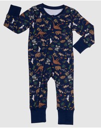 B Free Intimate Apparel - 100% Organic 2-Way Zip Sleepsuit - Baby & Toddler Navy Native Aussie Animals