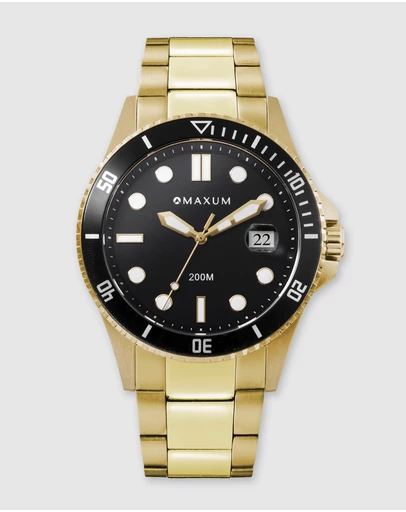 Maxum - Prince Black Dial, Gold Tone Case & Bracelet