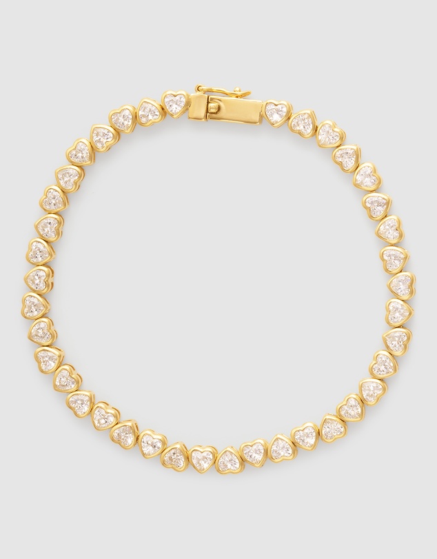 Wanderlust + Co - Heart Bezel 14K Gold Vermeil Tennis Bracelet