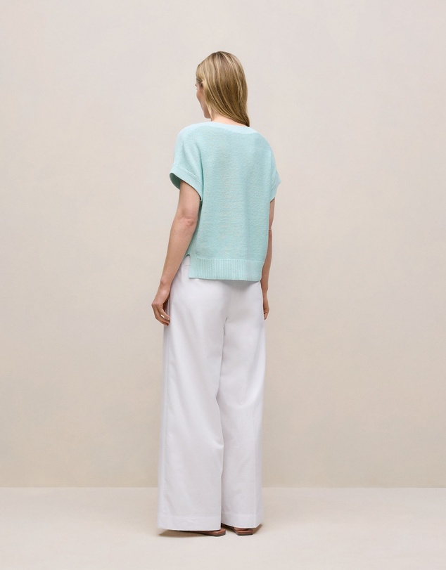 Trenery - Mercerised Cotton Relaxed V Neck Knit in Pastel Blue
