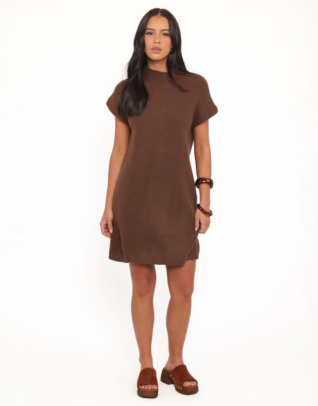 Petal & Pup - Wright Knit Mini Dress - Chocolate Brown
