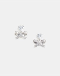 Self Portrait - Crystal Heart Bow Drop Earrings