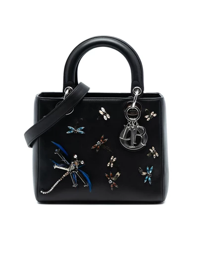 Pre-Loved by Azura Reborn - Pre-Loved Medium Calfskin Dragonfly Embellished Lady Dior