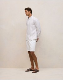 Trenery - Regular Fit Yarn Dyed Stripe Oxford Shirt in White