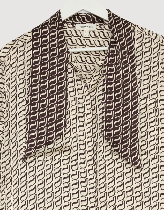 Revibe - Repaired Shona Joy Monogram Silk Contrast Shirt - AU 10