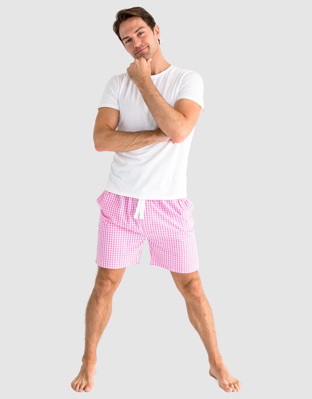 Sant And Abel - Men's Hepburn Gingham Pink Sleep Shorts
