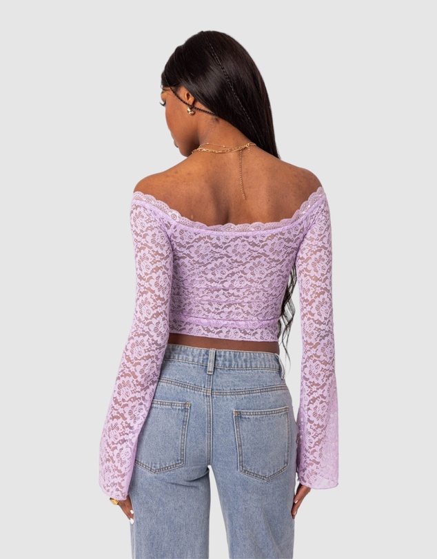 EDIKTED - Linda Off Shoulder Sheer Lace Top