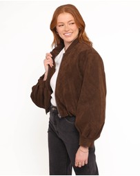 Petal & Pup - Goldie Faux Suede Bomber Jacket - Brown