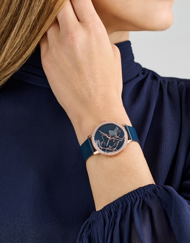 Ted Baker - Keythlin 36mm Rose Gold-ToneCase with Blue Dial and Leather Strap