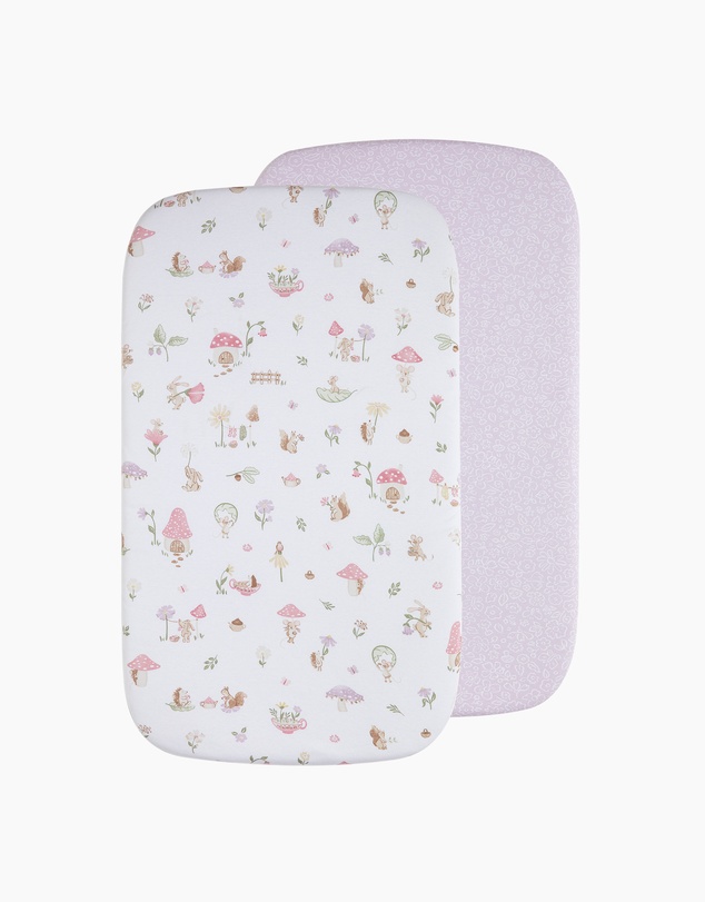 Living Textiles - 2 Pack Organic Bassinet Fitted Sheet - Whimsical Wonderland