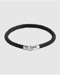 Najo - Mariner Black Leather & Steel Bracelet (21cm)