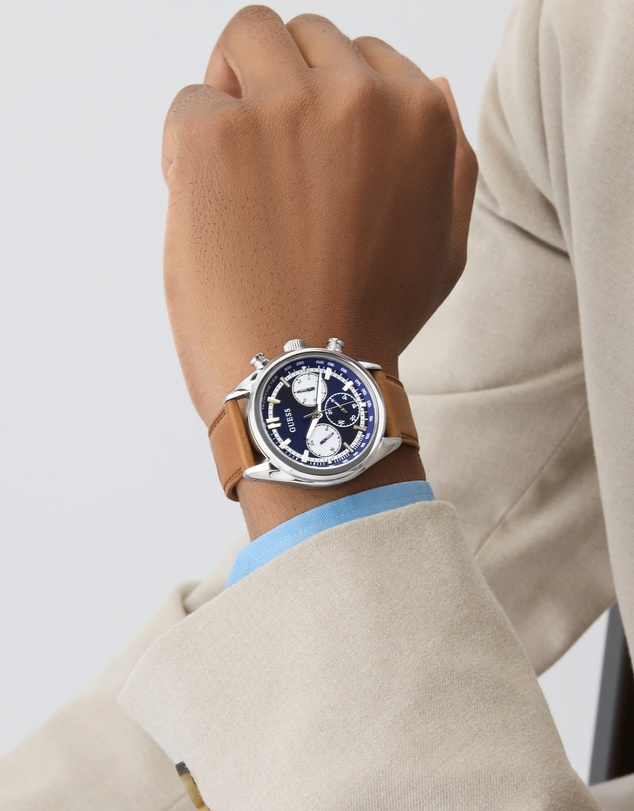 GUESS - Guess Dawson Mens Brown Silver Tone Multi-function Watch