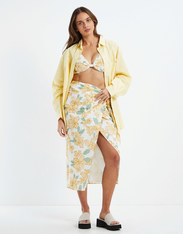 Subtitled - Amalfi Floral Sarong Wrap Midi Skirt