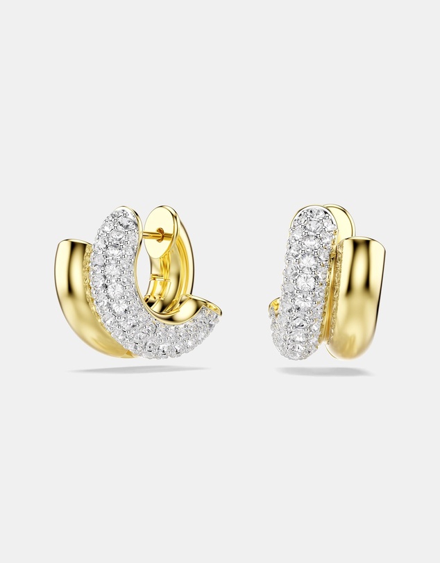 Swarovski - Dextera Hoop Earrings, Round Cut, Mini, White, Gold-Tone Plated