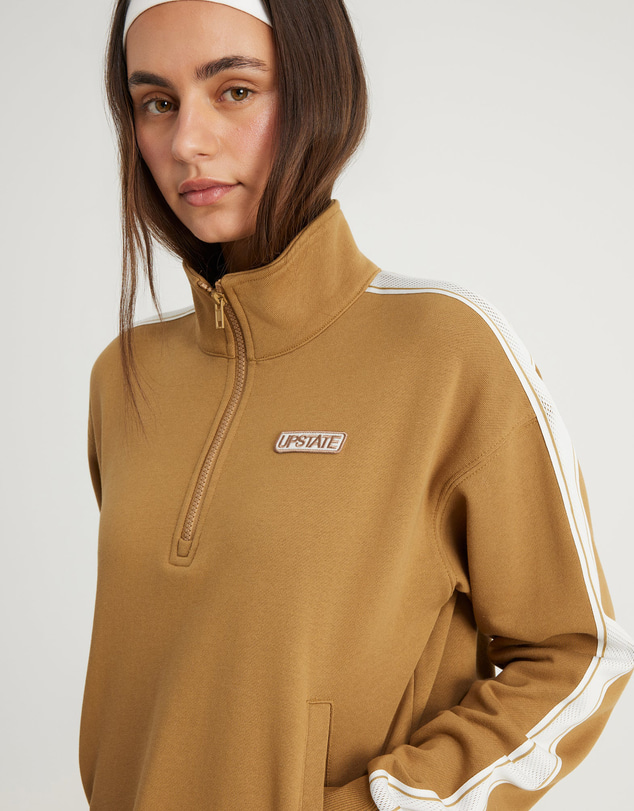 Upstate - Terry Funnel Neck Half Zip Sweat Top - Toffee