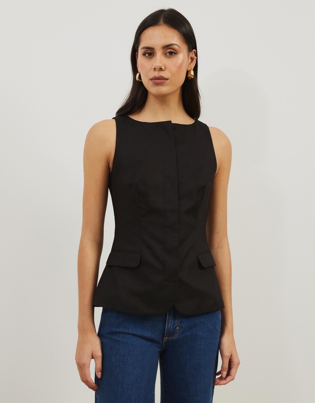 Atmos&Here - Solene Linen Blend Boat Neck Vest