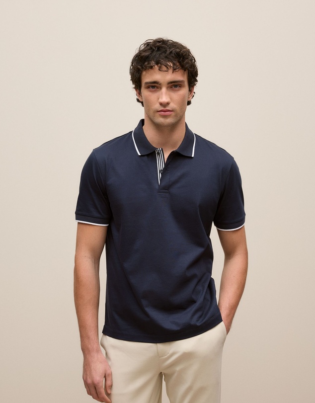 Trenery - Mercerised Cotton Tipped Polo in Navy