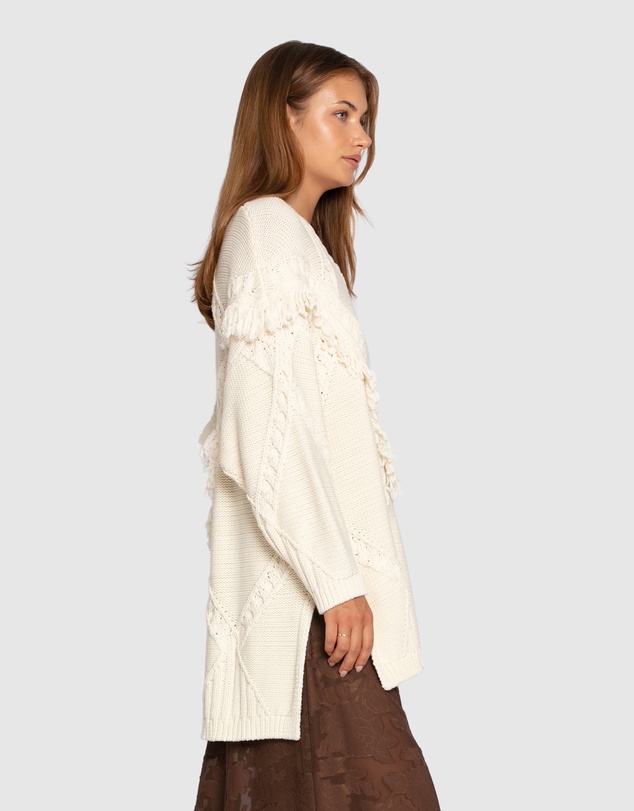 Belle & Bloom - Tassel Line Fringe Oversized Sweater