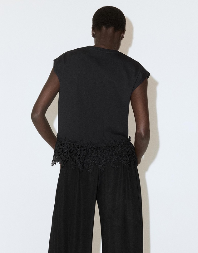 M.N.G - Cotton T-Shirt with Broderie Anglaise Embroidery