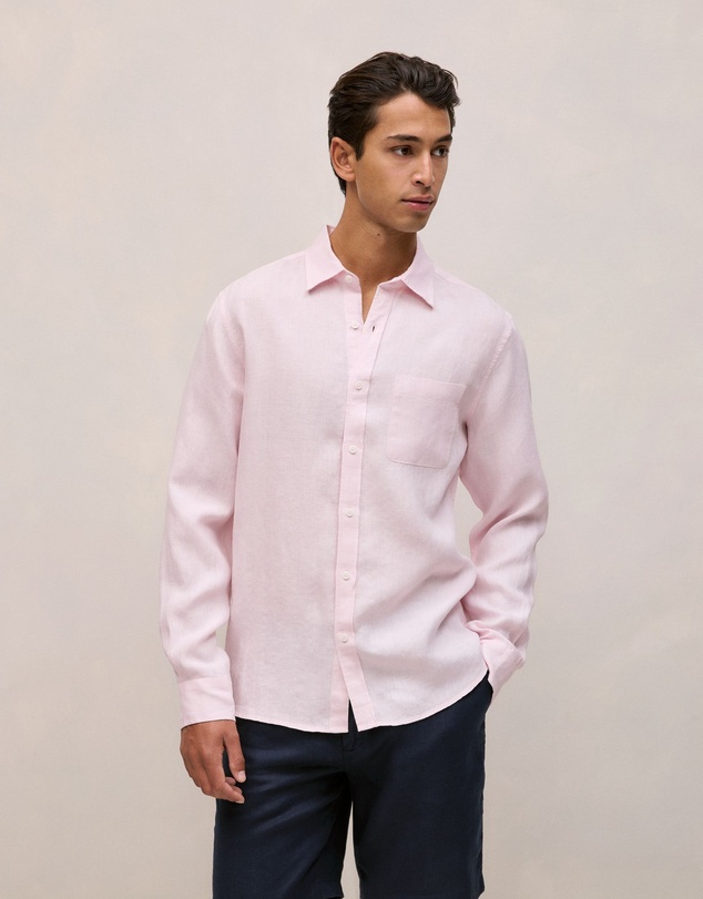 Trenery - Regular Fit Linen Fine Stripe Shirt in Soft Lilac