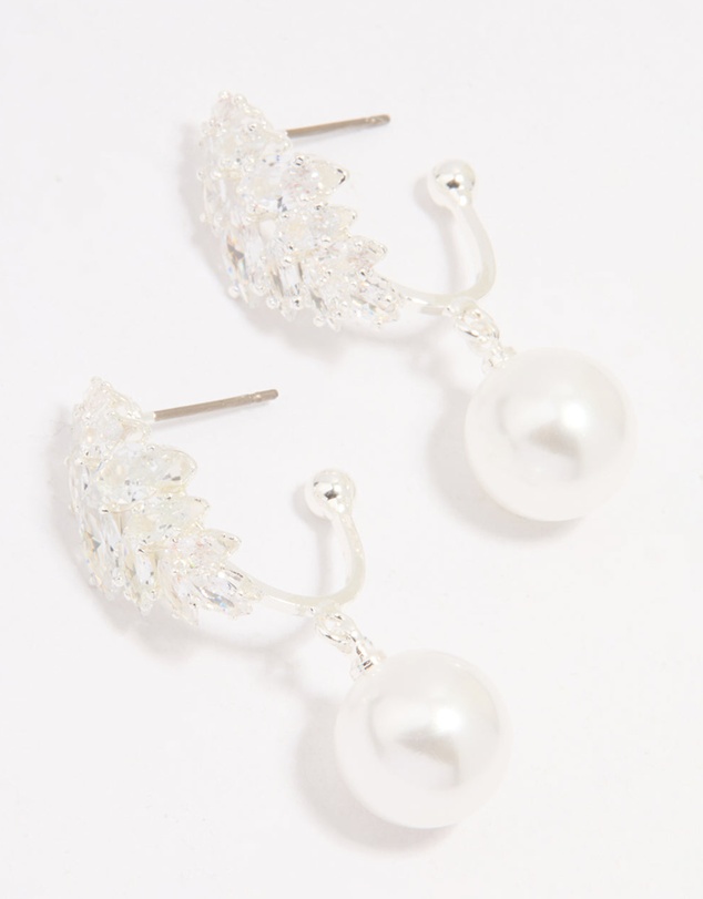 Lovisa - Silver Plated Cubic Zirconia Pearl Vine Hoop Earrings