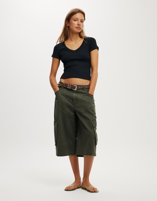 Cotton On - Goldie Rib V Neck Short Sleeve