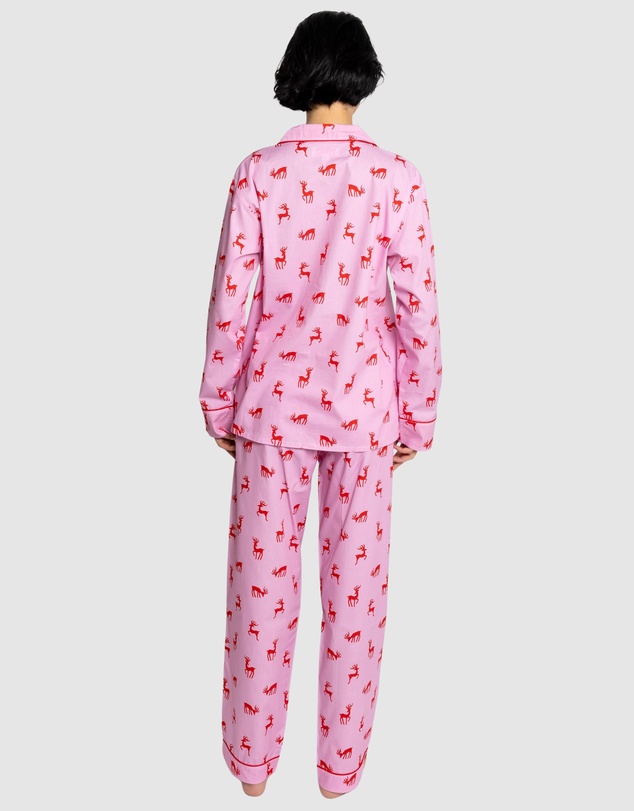 Sant And Abel - Women's Reindeer Pink Long PJ Set