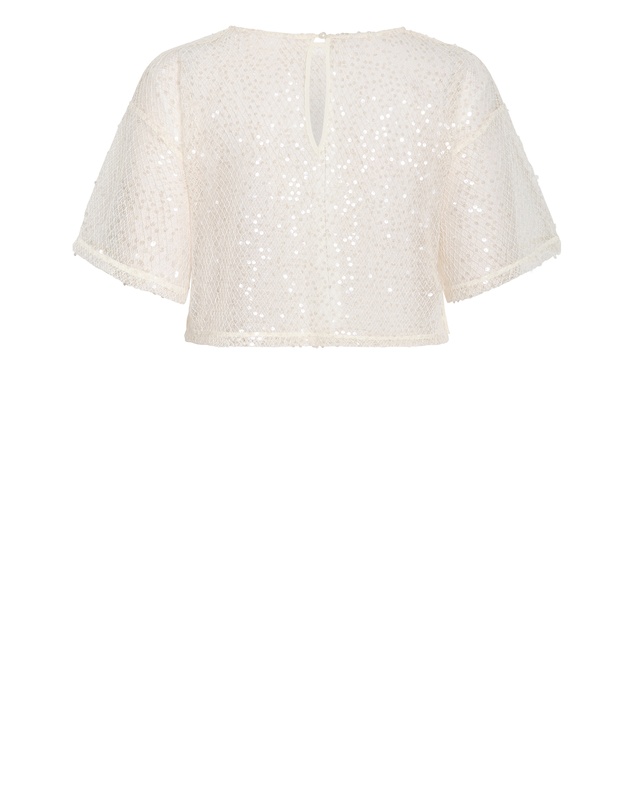 City Chic - Plus size Stardust Sequin Crop Top - cream