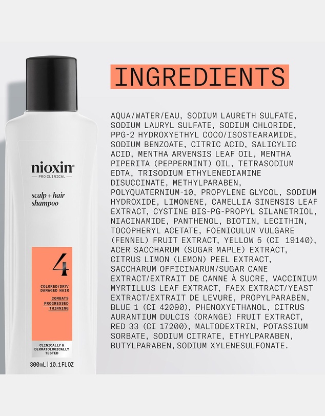 Nioxin - Nioxin System 4 Scalp + Hair Shampoo - Hair Thickening Shampoo For Damaged Hair With Progressed Thinning, 300ml