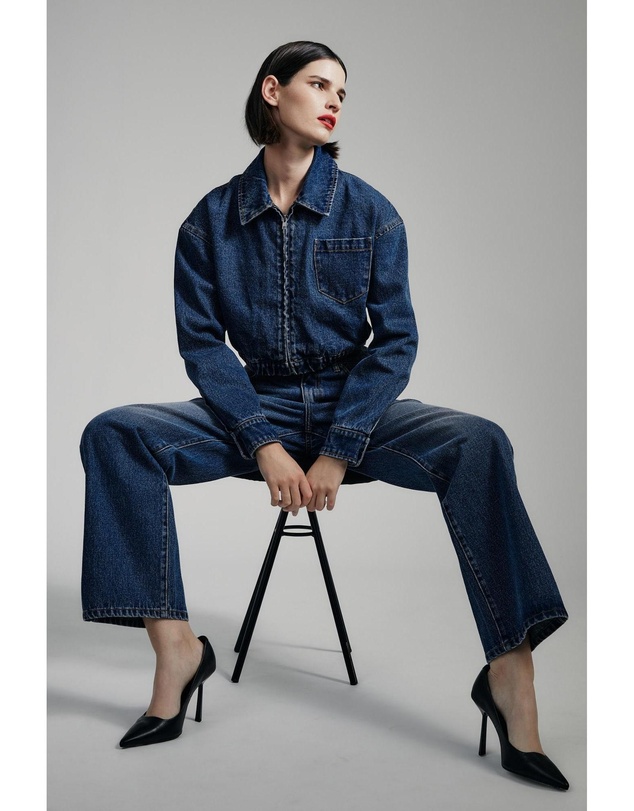 Bardot - Cropped Bomber Denim Jacket