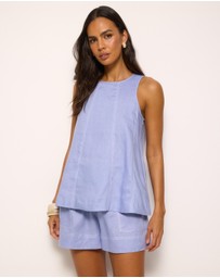 AERE - Contrast Stitch Linen Top