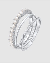 Elli Jewelry - Ring Stack Of 3 Set with Synthetic Pearl in 925 Sterling Silver