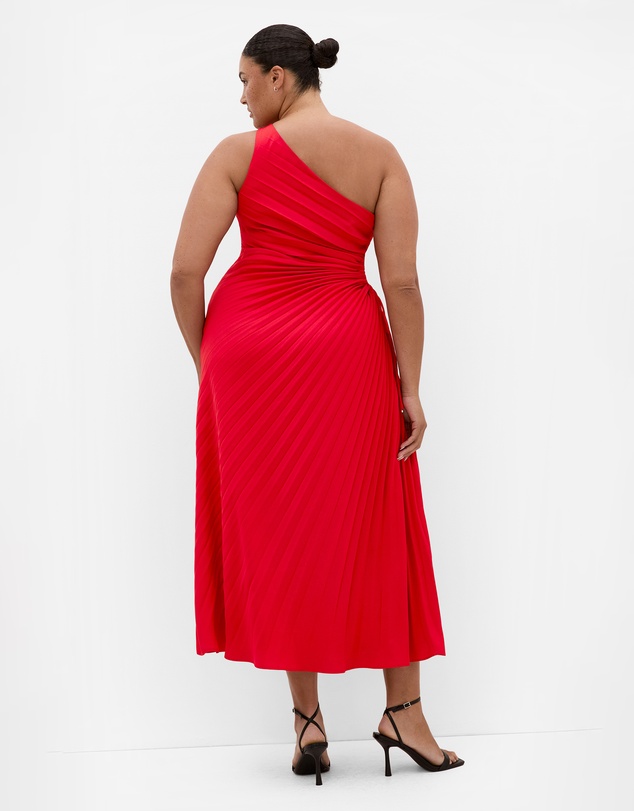 City Chic - Plus size Aliza One Shoulder Pleat Maxi Dress - red