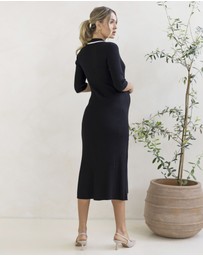 Angel Maternity - Clara Knitted Maternity Midi Dress-Black