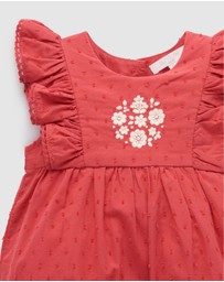 Purebaby - Red Embroidered Romper -Kids-Babies
