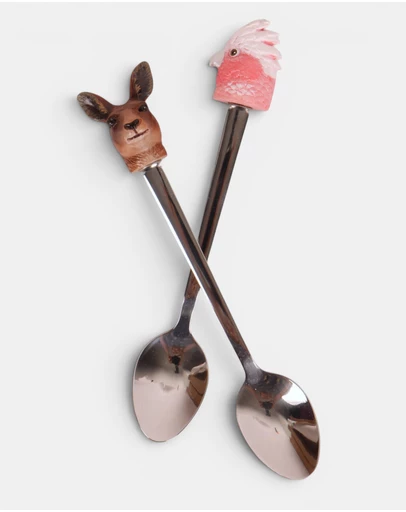 La La Land - Resin Spoons Aussie Cuties Pink Galah & Kangaroo