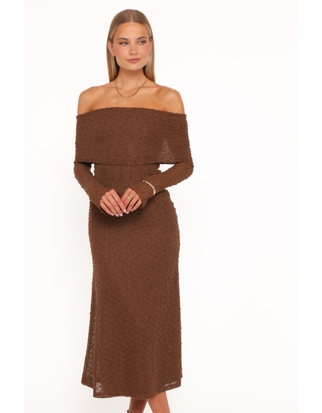 Petal & Pup - Wilma Off Shoulder Dress - Brown