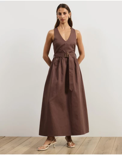 Atmos&Here - Ada Cotton Twill V-Neck Midi Dress