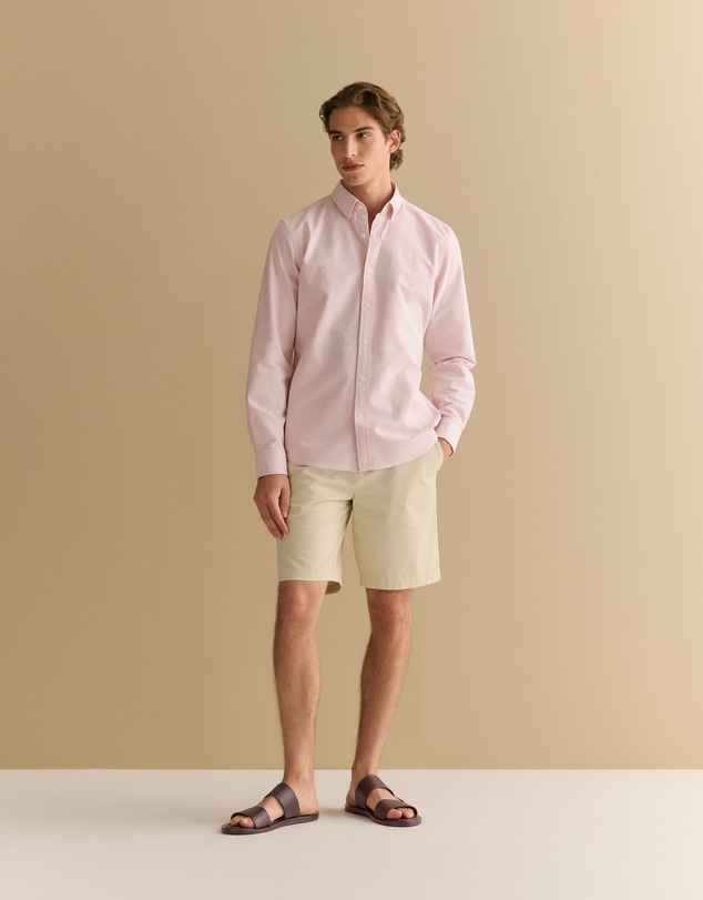 Trenery - Regular Fit Yarn Dyed Cotton Monogram Oxford Shirt in Ash Pink