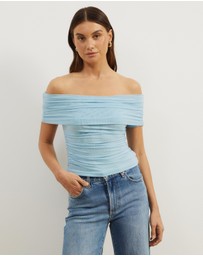 Atmos&Here - Elka Short Sleeve Mesh Off Shoulder Top