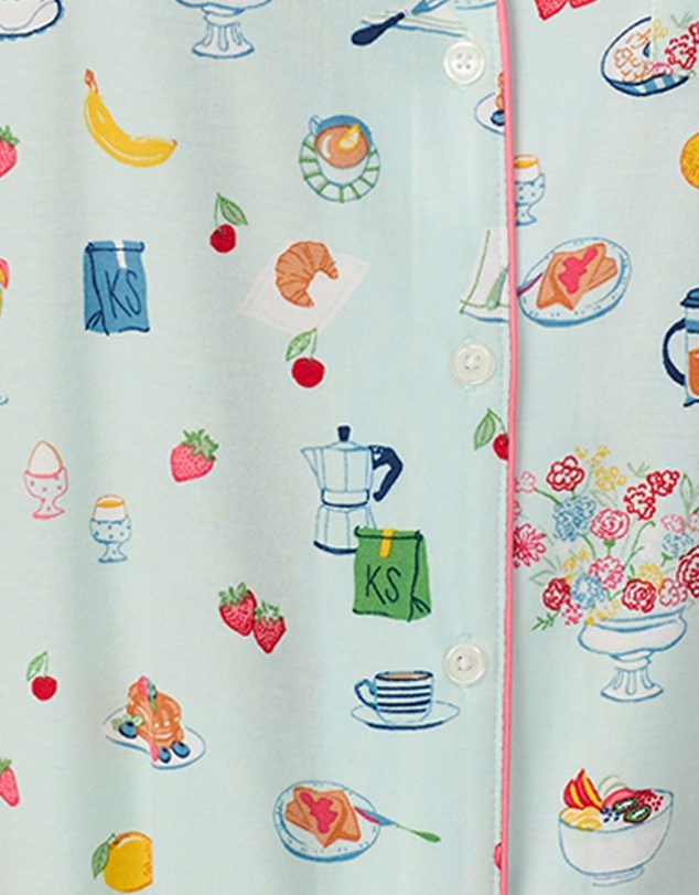 Kate Spade - Printed Modal Button Up Short Sleeve Long Pyjama Set