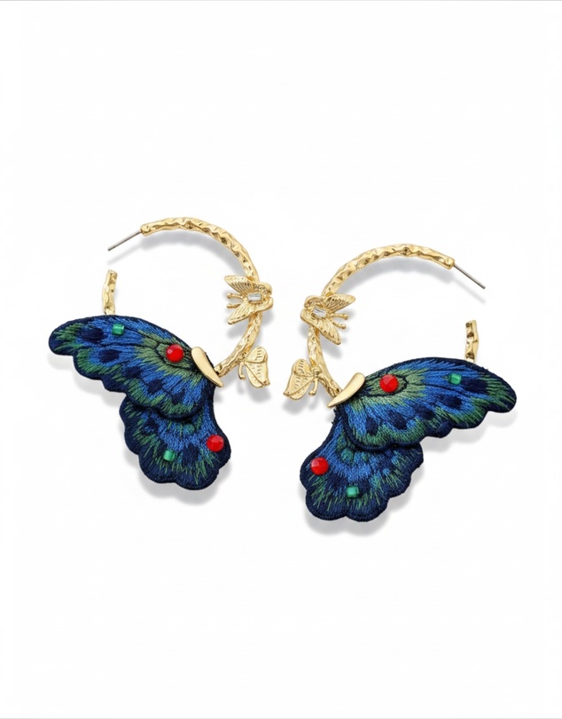 Mossée - Odette Embroidered Butterfly Hoop Earrings