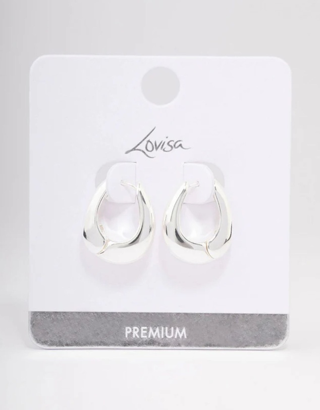 Lovisa - Silver Plated Chunky Oval Huggie Earrings
