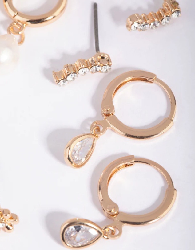 Lovisa - Gold Diamante & Freshwater Pearl Huggie Hoop Earring Stack Pack