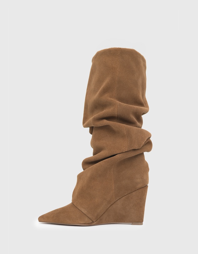 Betts - Lisbon Suede Leather Ruched Wedge Knee Boots