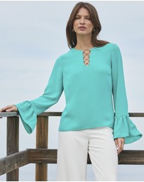 Sosandar - Ring Detail Flared Sleeve Top