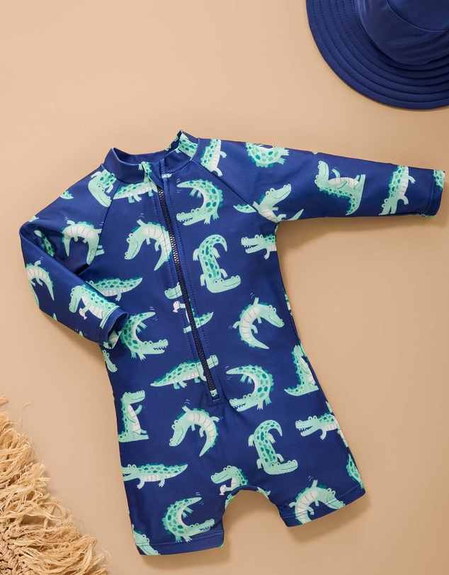 Purebaby - Printed Long Sleeve Rashie Sunsuit- Kids-Babies