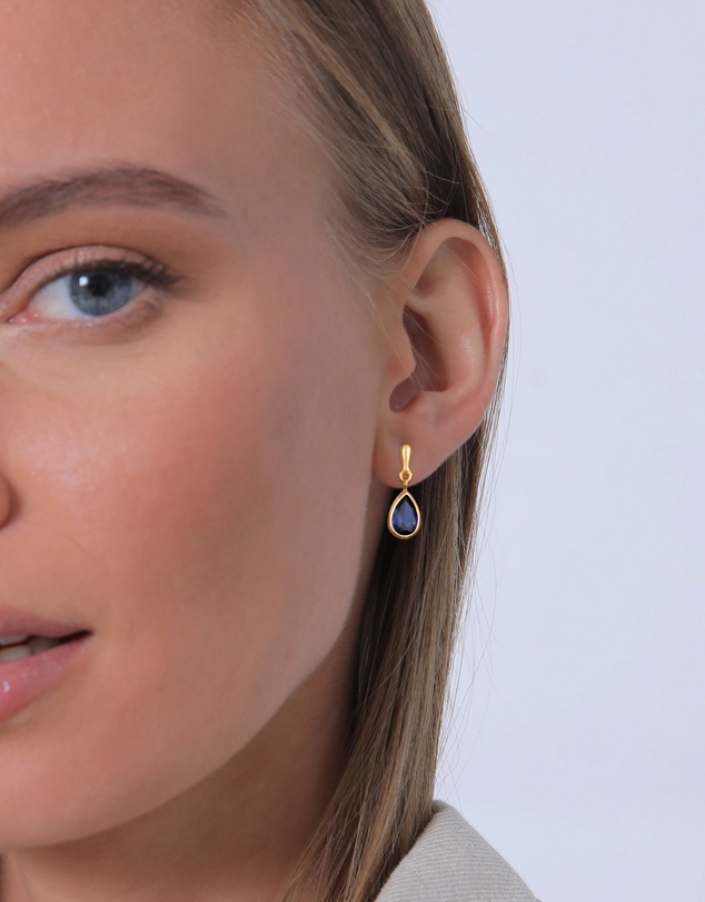 Elli Jewelry - Sapphire Teardrop Earrings in Gold-Plated 925 Silver